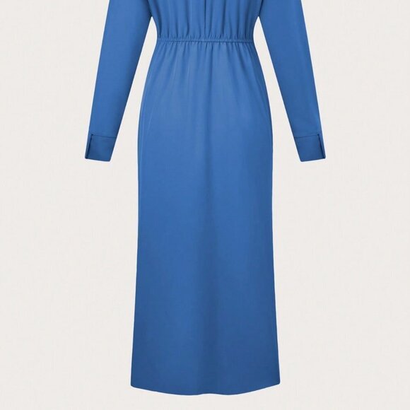 Blue Preppy Women's Batwing Sleeve Dress With Hidden Pockets - Picture 4 of 5